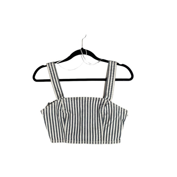 Zara Denim Striped Crop Tank Top Blouse size Small - Picture 2 of 6